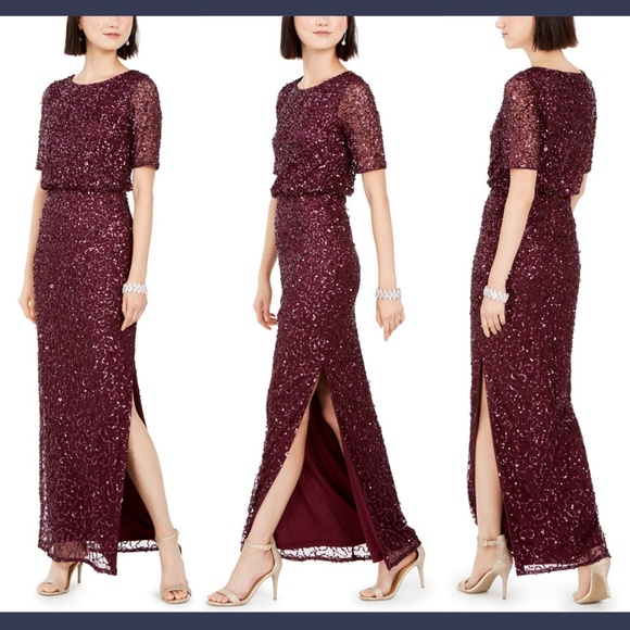 NWT Adrianna Papell Blouson Sequin‎ Gown in Cassis [SZ 6 ] - Picture 1 of 12